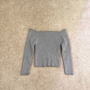 Grey ribbed off the shoulder long sleeve